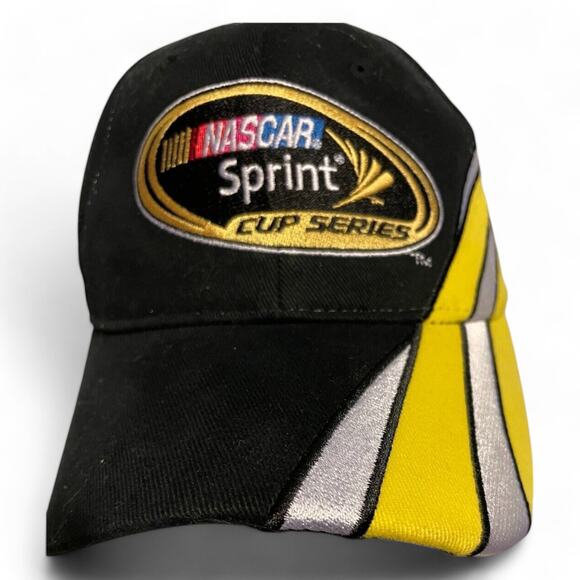 NASCAR Sprint Cup Series Black Hat Yellow Striped Embroidered Strapback - Picture 1 of 8